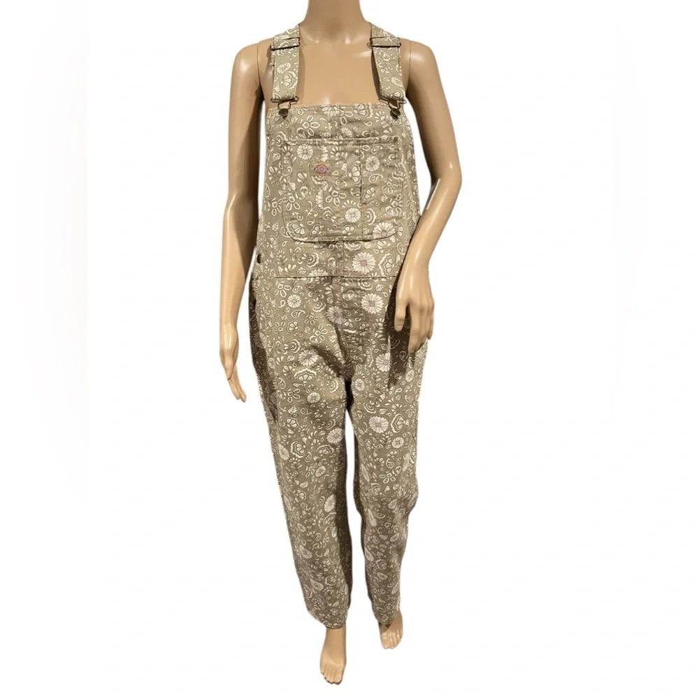 DICKIES overalls Womens Ellis Bohemian floral beige duck canvas Size M - Picture 3 of 16